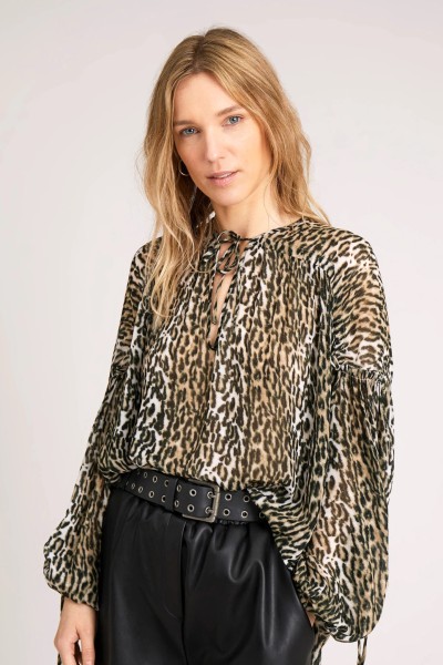 Oversize Tunika-Bluse Carbon mit Leoparden Print