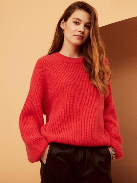 Rundhals Pullover mit Patentmuster Rot