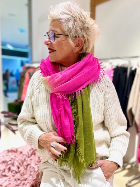 Cashmere Schal in Pink mit Olive