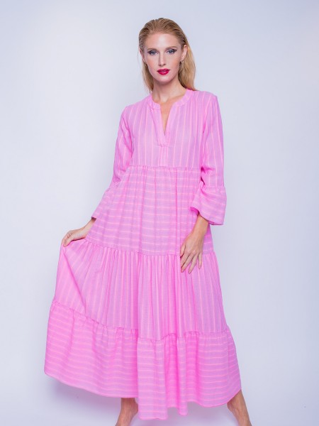 Maxi Volant Kleid PEARL im Boho Style Pink