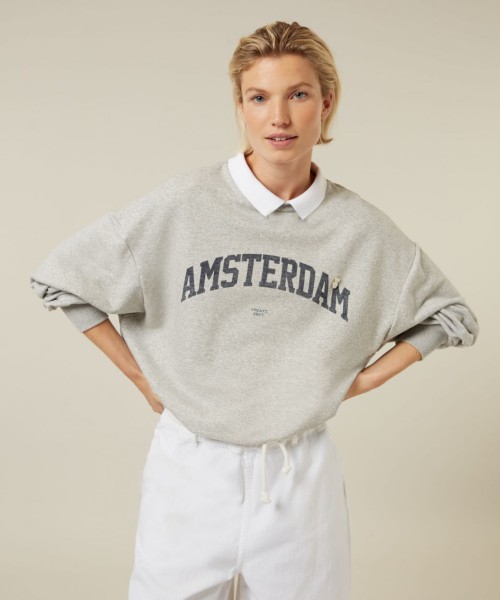 Polo Sweater mit einem Oldschool-Amsterdam-Logo Grau Melange