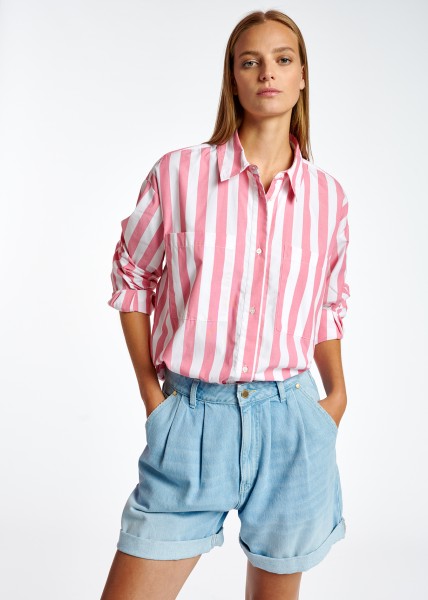 Hemd mit breiten Streifen in Baumwolle BINKI Weiß-Rosa
