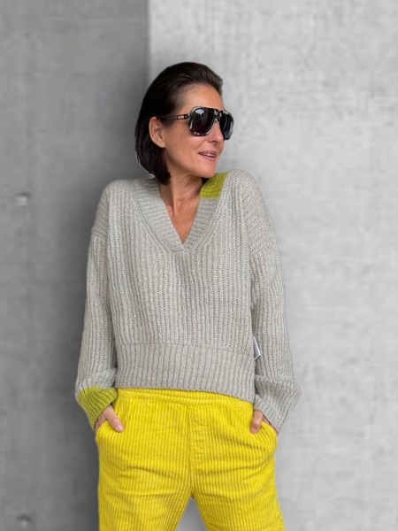 Pullover mit Kontrast aus Mohair-Mischung Grau-Gelb