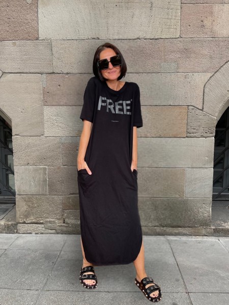 Jersey Maxi Kleid mit FREE Aufschrift Schwarz