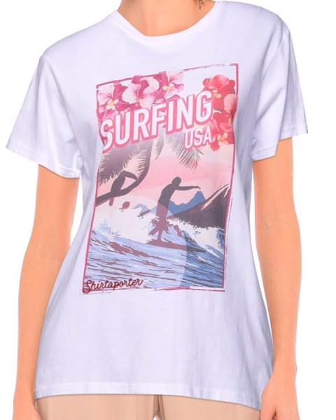 T-Shirt Weiß mit Aufdruck Surfing USA