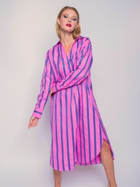Tunika Kleid JULY in Pink mit Streifen in Blau-Orange