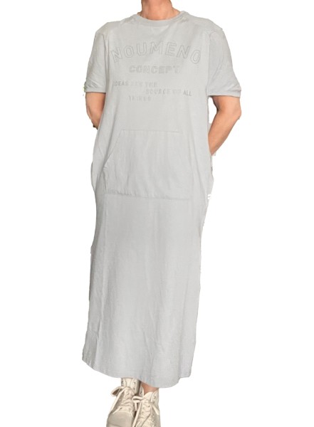 Langes T-Shirt-Kleid mit Känguru Taschen in Grau