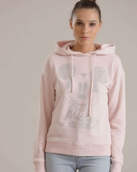 Hoodie mit Strass-Applikation Mickey in Rosa