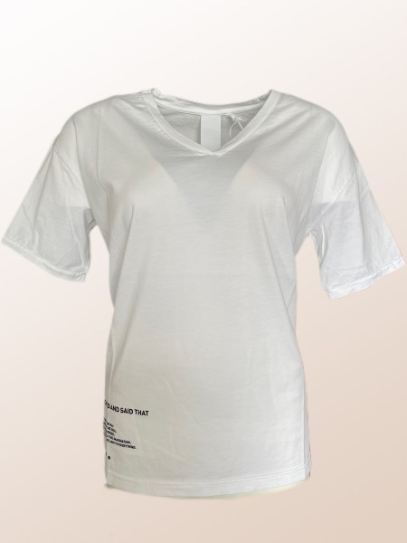 1/2 Arm T-Shirt mit V-Ausschnitt in Weiß