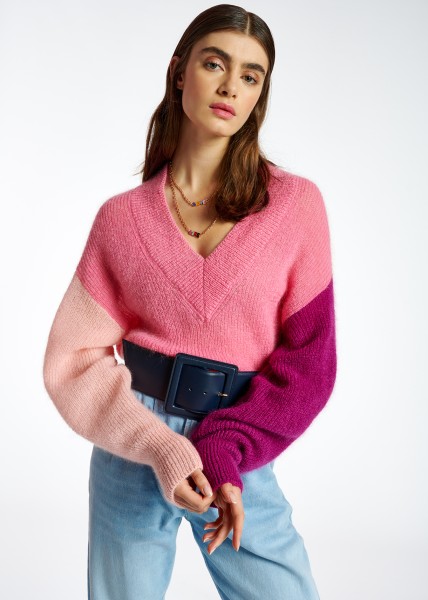 Pullover Kid Mohair 3-farbig "Bromatic" Beere