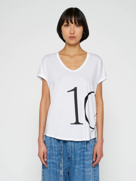 T-Shirt mit 1/2 Arm "10" Aufdruck Weiß