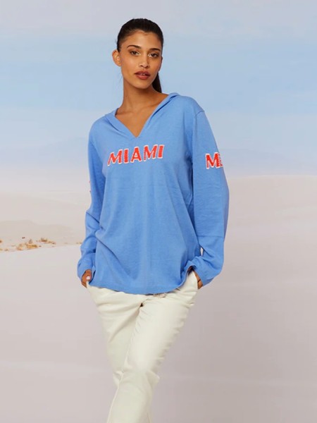 Pullover Colette mit Kapuze und Miami Stickerei Blau