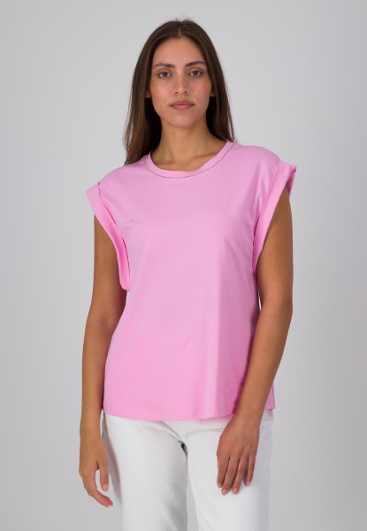 Shirt mit Kettenverzierung am Rundhalsausschnitt Pink